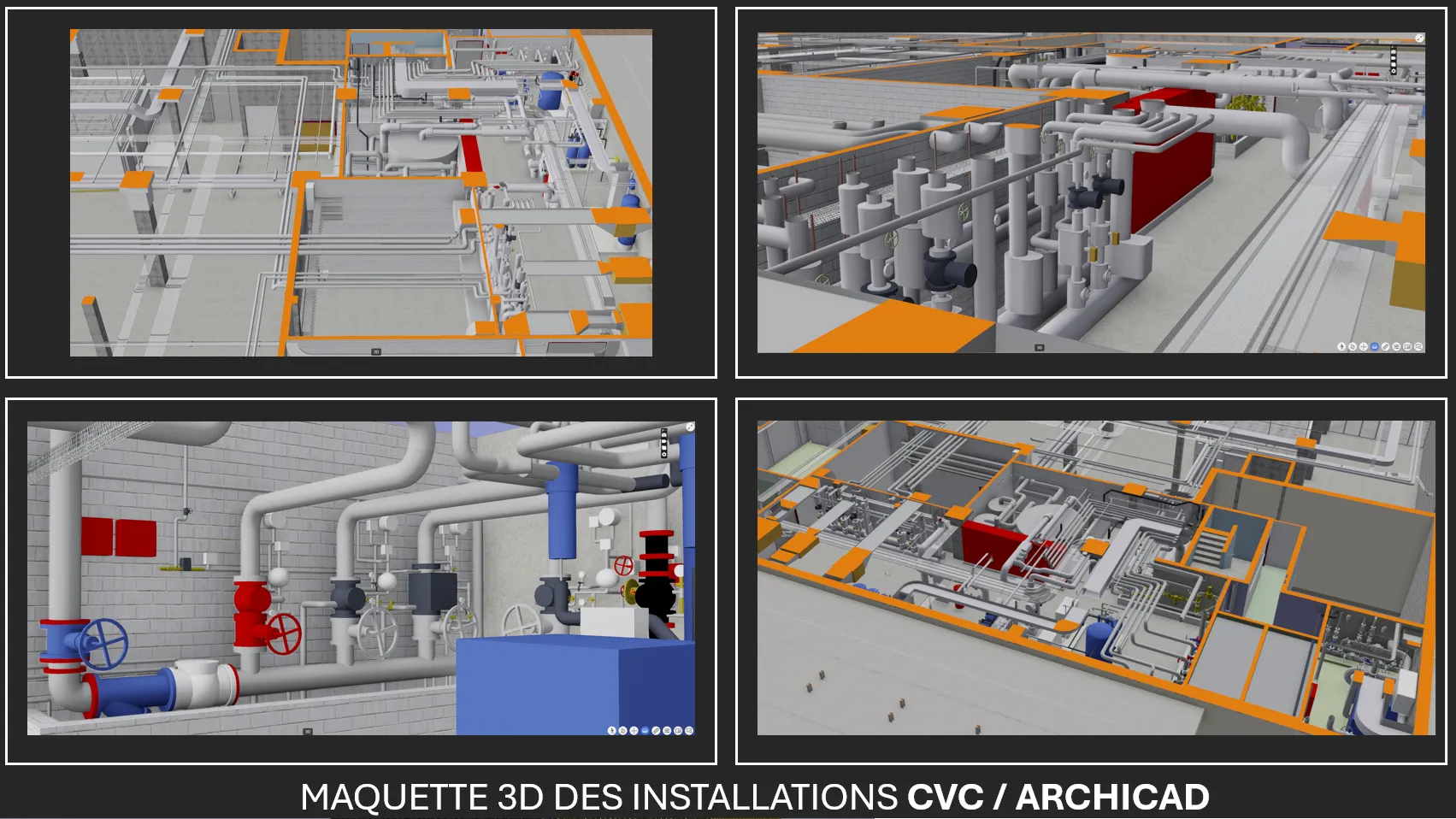 Maquette 3D des installations CVC d’un centre logistique sur ArchiCAD
