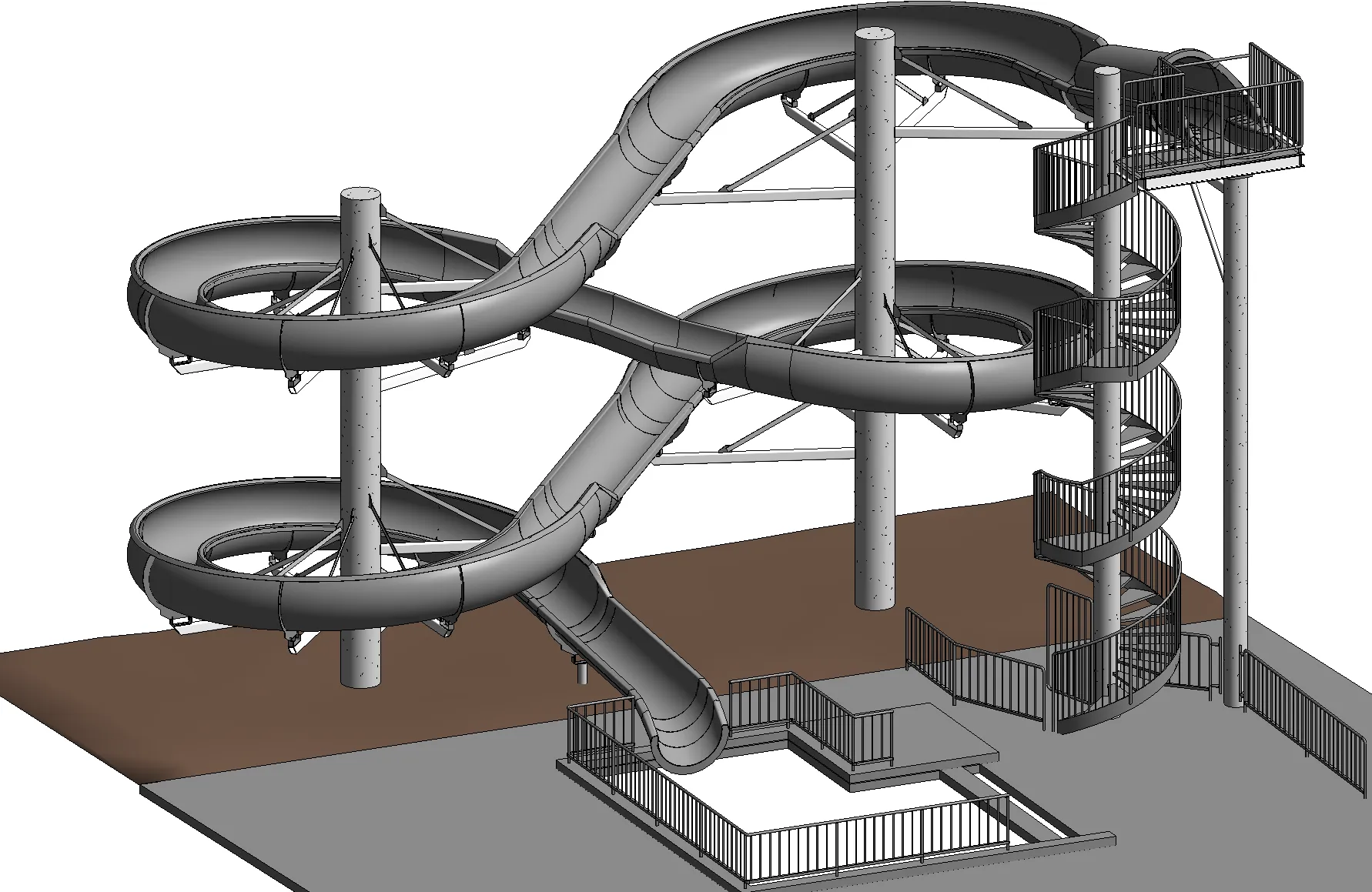 Modèle 3D Revit des toboggans aquatiques d’un centre sportif à Meyrin